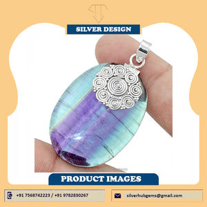 Colgante Ovalado de Fluorita Natural, Piedra Curativa, Gema de Fluorita, Colgante de Plata para Mujer, Colgante de Plata Maciza Hecho a Mano - Product Image 4