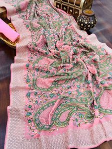 Nuevo Lanzamiento de tela Georgette de gasa con bordado c-pallu y Sari adjunto con diamantes de trabajo manual para mujer - Product Image 3