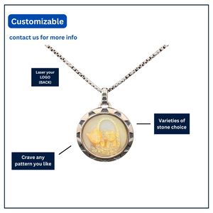 Pendentif chaton en argent sterling 925 avec nacre jaune, breloque ronde fine, décontracté/sportif pour homme |   OEM - Product Image 4