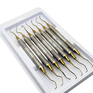 Juego de curetas Gracey periodontales de acero inoxidable de 7 piezas de color azul/dorado-# Instrumentos dentales quirúrgicos médicos para el cuidado bucal - Product Image 2