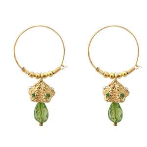 Kriaa 1313710F Boucles d'oreilles Jhumki plaquées or vert Accessoire de mode orné de pierres autrichiennes - Product Image 1