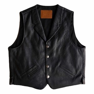 Chaleco de cuero con cuello en V 100% de calidad superior para hombre nuevo estilo al por mayor estilo occidental con decoración de botones montar en moto de invierno - Product Image 1