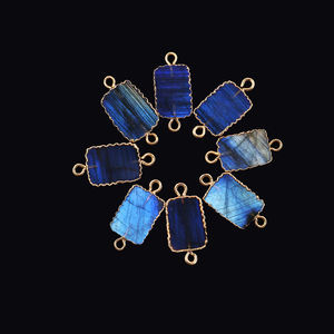 Connecteurs de fabrication DIY de qualité supérieure en labradorite naturelle chatoyante, plaqués or sur la bordure en laiton - Product Image 4