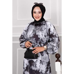 Robe hijab en satin noir avec ceinture amovible pour garçons et filles - Product Image 3