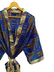 Robe portefeuille House Wear Bikini Cover Up Night Wear Long Robe, Kimono sari indien vintage en soie recyclée fait à la main, - Product Image 3