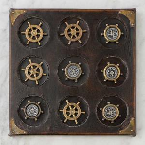 Articles de décoration nautique, jeux de Tic Tac Toe anciens, ensembles de cadeaux, plateau en bois de luxe, design de roue de bateau et de boussole - Product Image 3