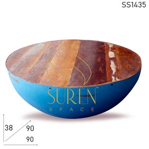 Mesa de centro industrial de madera hecha a mano de último diseñador, redondeo colorido único para muebles para el hogar, uso comercial - Product Image 2