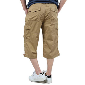 Pantalones cortos cargo teñidos lisos de secado rápido para hombre, de poliéster/algodón por debajo de la rodilla, cintura elástica, ajuste holgado - Product Image 6