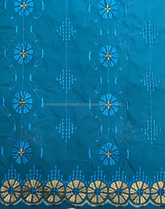 Robe nigériane jaune, tissu de dentelle en Voile de coton brodé suisse pour fabricant et fournisseur de vêtements, nouvelle collection 2023