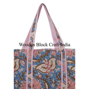 Sac fourre-tout en coton imprimé à la main en Inde, sac fourre-tout pour femmes, sac à bandoulière matelassé imprimé à la main - Product Image 6