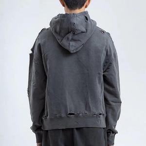 Fabricante personalizado Sudadera con capucha Streetwear Rhinestone Zip up apliques Sudadera con capucha parche bordado desgastado Logo ácido lavado sudaderas con capucha hombres - Product Image 3