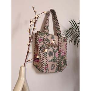 Indian Handmade Quilted Tote Handbag Small Floral <b>Patchwork</b> Design Embroidery Lightweight Cotton Daily Use Open Fashion <b>Bag</b> - Product Image 4
