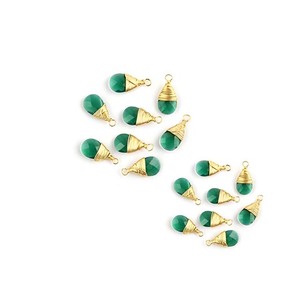 Colgante de plata de ley en forma de lágrima de cuarzo verde, tamaño de piedra 7x10mm, Conector de gota de piedras preciosas facetadas, joyería envuelta en alambre para mujer - Product Image 1