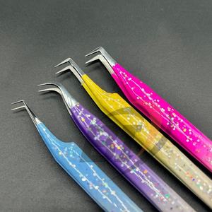 Pinzas de pestañas de acero sostenible con diseño de purpurina nuevo de alta calidad al por mayor punta puntiaguda con logotipo personalizado para extensiones de pestañas voluminosas - Product Image 2
