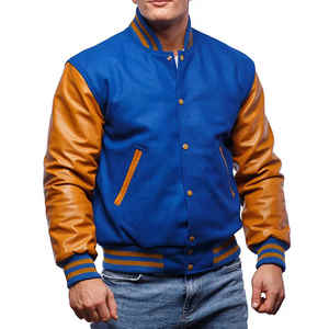 Blouson d'aviateur personnalisé de qualité pour hommes Vestes de baseball Letterman en cuir avec manches en cuir de laine brodée en chenille - Product Image 1