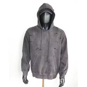 Vente en gros Sweat à capuche pour homme en coton épais, coupe oversize, avec broderie vieillie, effet délavé soleil et imprimé - Product Image 6