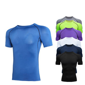 Vente en gros 95% Polyester 5% Spandex Séchage rapide Gym Fitness Running Training Logo personnalisé T-shirt serré de sport à haute élasticité pour hommes - Product Image 1