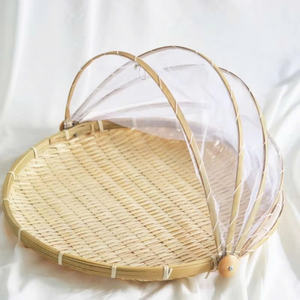 VietnamVintage Style Hand-Woven Bamboo Tray Net Circular Storage <b>Basket</b> for Food Serving Vegetable <b>Bread</b> Buffet Restaurant Use - Product Image 1