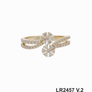 แหวนทองคำขาว 14K ชุบโรเดียม ประดับเพชรแท้ ดีไซน์ดอกไม้คลาสสิก วงแหวนแบบไขว้ ประกายระยิบระยับ ดีไซน์ดอกไม้คู่ - Product Image 1