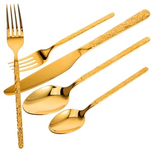 Juego de cubiertos de acero inoxidable Ideal para cocina, mesa, Hotel, uso doméstico, mango martillado, cubiertos, apto para lavavajillas, Juego de 4 Uds. - Product Image 2