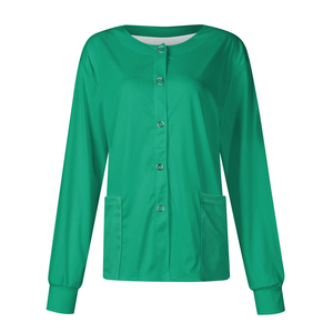 Women's Green Long Sleeve <b>Scrub</b> <b>Top</b> With Front Buttons And Pockets Hospital Uniforms - Product Image 1