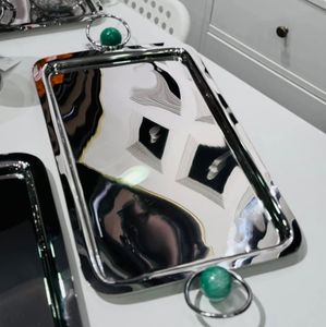 Nouvellement conception En Acier Inoxydable Métal Miroir Poli Plateau Artisanat Designer Poignée Maison Cuisine Alimentaire Plateau De Service - Product Image 5