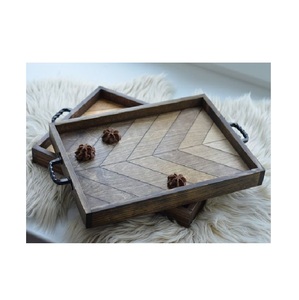 Juego de bandejas para servir con asas de metal rústico de estilo moderno al por mayor bandeja de pastel de Navidad de madera natural para celebración gran oferta - Product Image 5