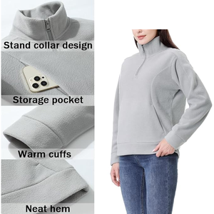 Jersey de cuello alto con cremallera para mujer, sudadera informal de manga larga con cuello levantado y media cremallera, camisas de moda 2024, Tops - Product Image 5