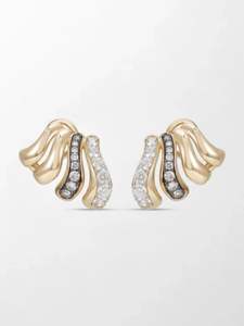 Pendientes de Diamantes Cultivados en Laboratorio con Corte Ondulado, 1.09 Ct, Color GH, Claridad VS, 30 Piedras, Oro Amarillo de 14K, Diseño con Motivo de Ondas Oceánicas - Product Image 3