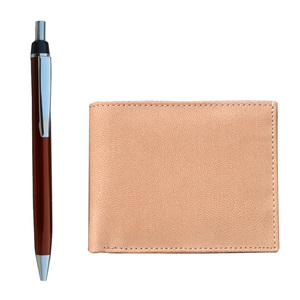 Best Price Men's <b>Cool</b> Genuine Leather Billfold <b>Wallet</b> Bifold with Metal Pen Small Business Gift Set - Product Image 3