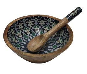 ไม้อะคาเซียธรรมชาติพิมพ์ลายเคลือบภายในชามสลัดอาหารเสิร์ฟที่บ้านและห้องครัวของตกแต่งงานแต่งงาน - Product Image 1