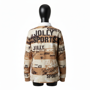 Chemise de rugby pour femmes en coton et polyester respirant beige-marron, style panneau, coupe décontractée, avec logo personnalisé - Product Image 2