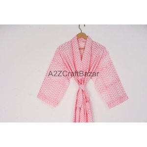 Kimono largo con estampado de bloques de algodón 100% para mujer, ropa de dormir Floral Hippie bohemio, bata de dama de honor, camisón, regalo de verano - Product Image 2