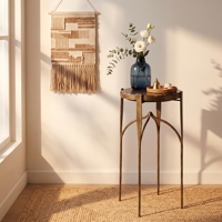 Table d'appoint ronde en fer et marbre bronze antique, table d'appoint décorative en métal, table de chevet, table occasionnelle, vente en gros