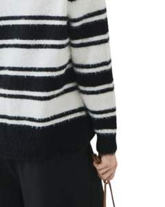 Custom Black <b>White</b> Striped Women V Neck Sweater Soft <b>Knit</b> Pullover Long Sleeve Winter Casual Fashion Jumper For Wholesale Sale - Product Image 6