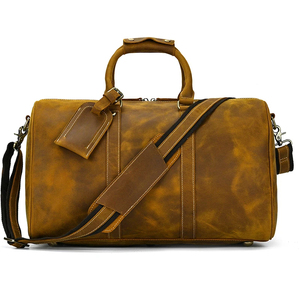 Genuine Leather Foldable Portable Durable Weekender <b>Duffel</b> <b>Bag</b> with Zipper Closure and Detachable Strap for Travel - Product Image 2