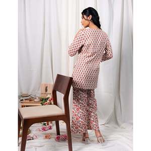 ชุดเซ็ตผ้าฝ้ายพิมพ์ลายบล็อกสีขาวสำหรับผู้หญิง  ใส่ได้ทุกวัน  แบบสองชิ้น  ไซส์ XXS XS XL  ดีไซน์สองชิ้น - Product Image 5