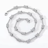 Cadena Cubana de Lujo con Doble Hilera de Moissanita VS1 y Diamantes, Chapada en Oro Blanco, Estilo Miami, 22 Pulgadas, Collar de Plata 925