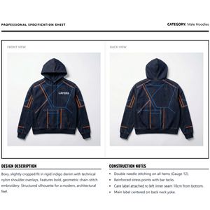 Sudadera con Capucha de Mezclilla Gruesa para Hombre, Estilo Moderno, Sudadera de Jean con Hombros Caídos, Bordado de Cadena, Corte Cuadrado - Product Image 6