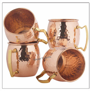 16 oz Écologique Pur Cuivre Moscou Mule Tasses En Acier Inoxydable Gobelets Poignée En Laiton Martelé Conception En Métal Sans Doublure Intérieure pour - Product Image 2