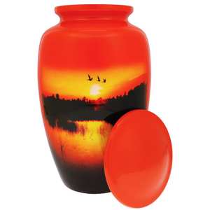 Lakeside Sunset Cremation Urn Tribute <b>Wreath</b> Option Custom Engraving Perfect for Adult Aluminium funeral supplies urns - Product Image 4