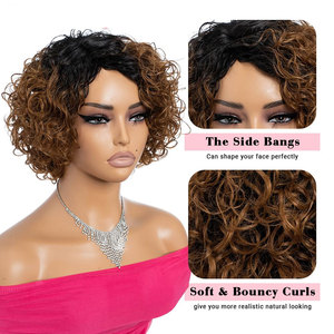 วิกผมบ็อบหยิกสำหรับผู้หญิงสีน้ำตาลไฮไลท์ธรรมชาติวิกผมมนุษย์บราซิลไม่ใช้ลูกไม้ไม่มีกาวผมสีน้ำตาลน้ำผึ้ง - Product Image 4