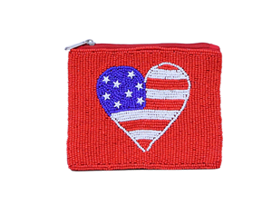 Sacs à monnaie de qualité supérieure, motif en forme de cœur avec drapeau américain, perles, taille personnalisée, fermeture éclair pour cartes de crédit, par MD HANDICRAFTS - Product Image 1