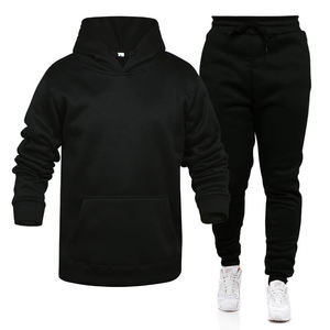 Conjunto Deportivo Unisex de 2 Piezas, Sudadera con Capucha Naranja y Pantalones Deportivos Negros, Color Sólido, Casual, Transpirable, Manga Larga, con Cordón Ajustable, Corte Regular - Product Image 3