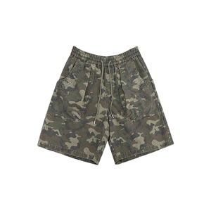 Pantalones cortos holgados de camuflaje para hombre de alta calidad, pantalones cortos de algodón personalizados, logotipo personalizado, lavado de arena, cierre de cordón, estilo Hip Hop - Product Image 1
