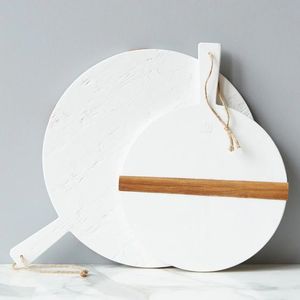 Planche à découper en marbre et en bois de conception unique Bloc de coupe durable en marbre naturel k & White pour le hachage de fruits et légumes - Product Image 6