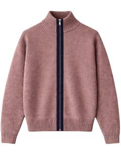 <b>Mens</b> Premium Ribbed Knit <b>Zip</b> <b>Up</b> Sweater Jacket Mauve Pink High Neck Winter <b>Cardigan</b> Full Zipper OEM Wholesale Supplier <b>Men</b> - Product Image 1