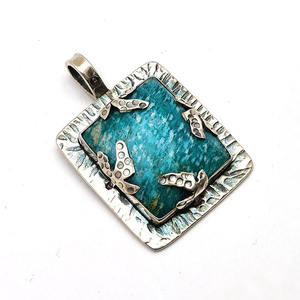 925 Plata sólida amazonita Natural 23x20mm rectángulo colgante de piedras preciosas 14,93 Gms aspecto antiguo colgante Unisex regalo de Navidad - Product Image 2
