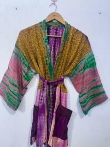 Ropa de dormir suave y transpirable, ropa de salón cómoda, ropa de noche de seda crepé, vestido Kimono corto bohemio estilo Hippie para mujer - Product Image 4