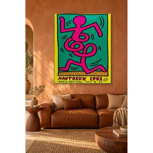 Fida Keith Haring Montreux Pink Dancer sur fond vert Impression sur toile - Product Image 5
